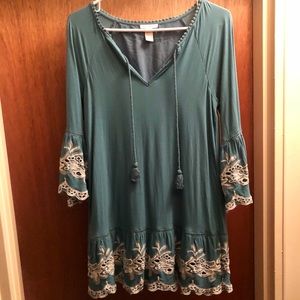 Teal and white boho dress